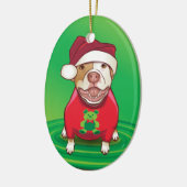 Pit Bull in einem Bären-T-Shirt (Umgedreht) Keramik Ornament (Links)