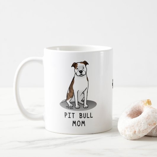 Pit Bull Mama (lt brindle white 3) Hunde Mama Kaffeetasse (Mit Donut)