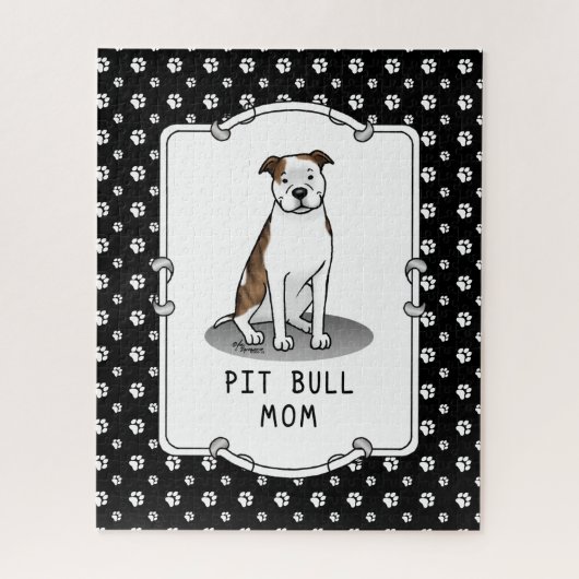 Pit Bull Mama (lt, gestromt, weiß 3) Puzzle (Vertikal)