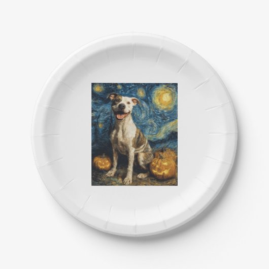 Pit Bull Niedlich Hund Halloween Kürbislaterne Pum Pappteller (Vorderseite)