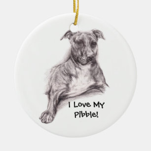 Pit Bull Portrait in Charcoal Keramikornament