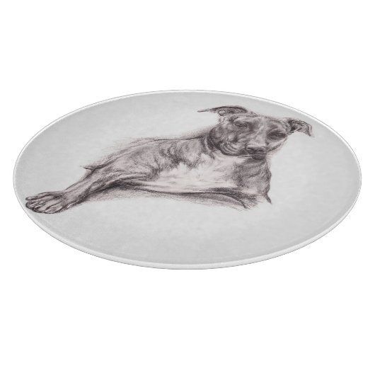 Pit Bull Portrait in Charcoal Schneidebrett (Ecke)