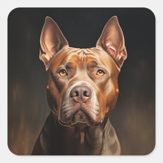 Pit Bull Portrait Quadratischer Aufkleber (Vorderseite)