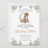 Pit bull Puppy Brown Boho Greenery Baby Shower Einladung (Vorderseite)