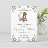 Pit bull Puppy Brown Boho Greenery Baby Shower Einladung (Stehend Vorderseite)