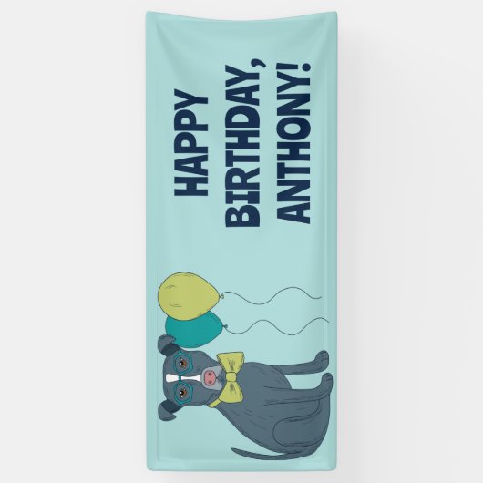 Pit Bull Puppy Dog mit Brille und Balloons Banner (Vertikal)