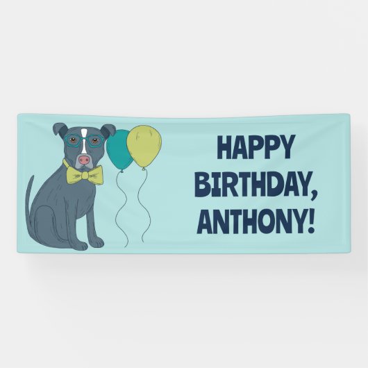 Pit Bull Puppy Dog mit Brille und Balloons Banner (Horizontal)