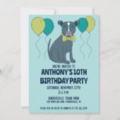Pit Bull Puppy Dog mit Brille und Balloons Einladung (Vorderseite)