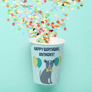 Pit Bull Puppy Dog mit Brille und Balloons Pappbecher