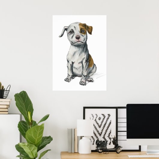 Pit Bull Puppy Sketch Zeichnend Poster (Heimbüro)