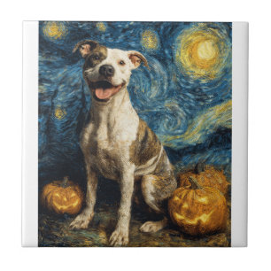 Pit Bull Süßer Hund Halloween Jack O Lantern Kürbi Fliese