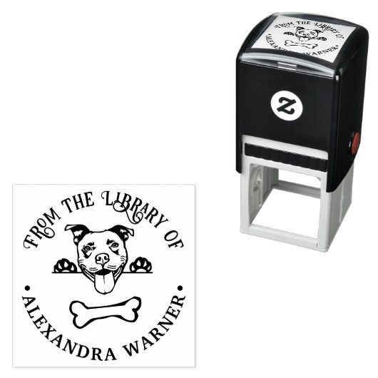 Pit Bull Terrier Dog Eying Bone Buchname Permastempel (Beispiel)