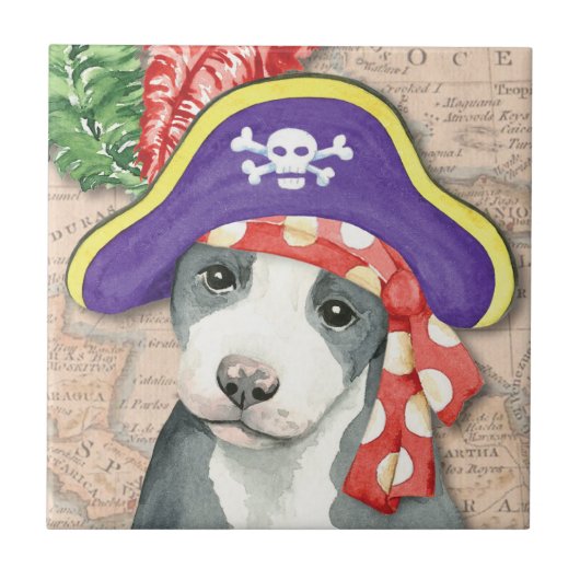 Pit Bull Terrier Pirate Fliese (Vorderseite)