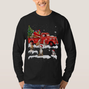 Pit Bull Terrier Riding Red Truck Frohe Weihnachte T-Shirt