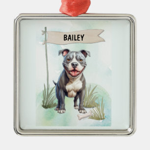 Pit Bull Terrier Wasserfarben personalisierter Hun Ornament Aus Metall