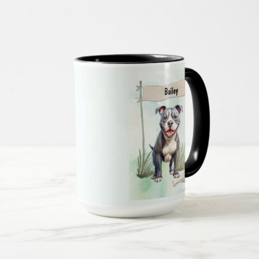 Pit Bull Terrier Watercolor Personalized Dog Tasse (VorderseiteRechts)