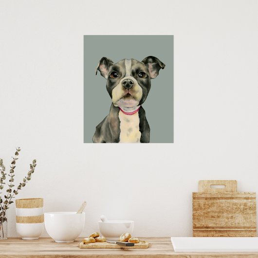 Pit Bull Terrier Welpe Dog Wasserfarbe Kunst Poster (Küche)