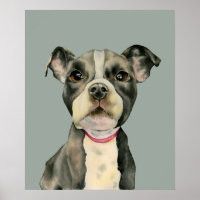 Pit Bull Terrier Welpe Dog Wasserfarbe Kunst