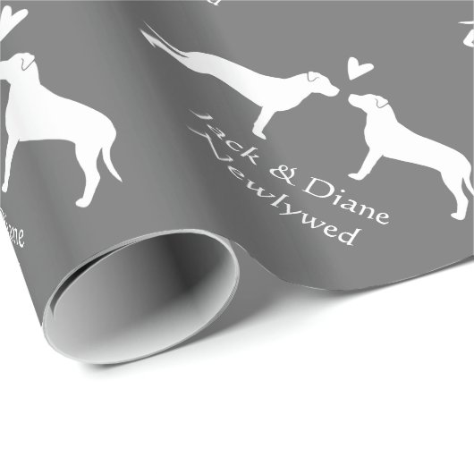 Pit Bull Terriers Hochzeit mit benutzerdefiniertem Geschenkpapier (Rolleneckpunkt)