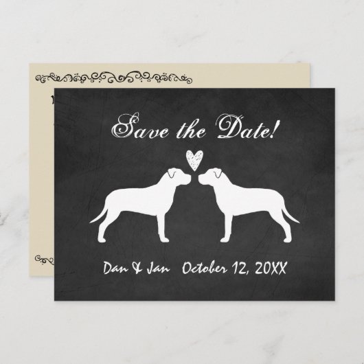Pit Bull Terriers Wedding Save the Date Ankündigungspostkarte (Vorne/Hinten)