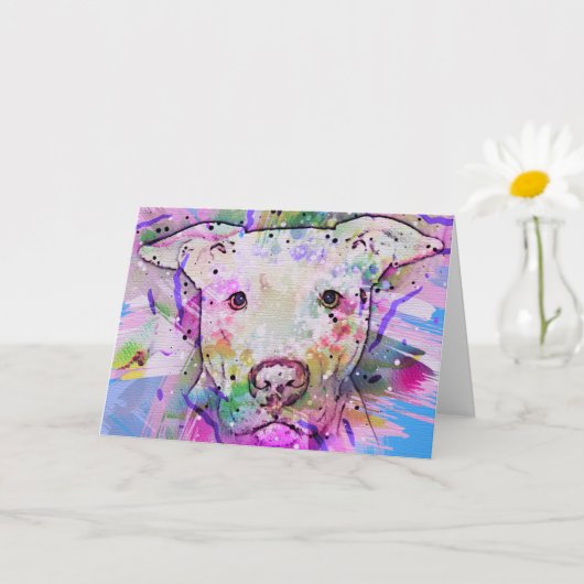 Pit Bull Watercolor Art Karte (Kleine Pflanze)