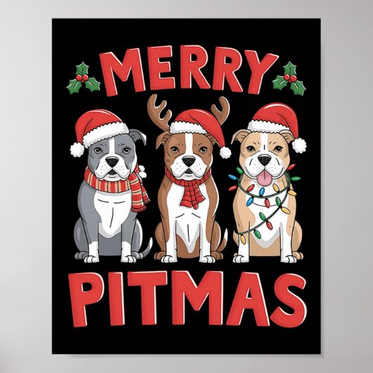 Pit Bull Weihnachtsbaum Lichter Xmas Merry Pi Poster (Vorne)