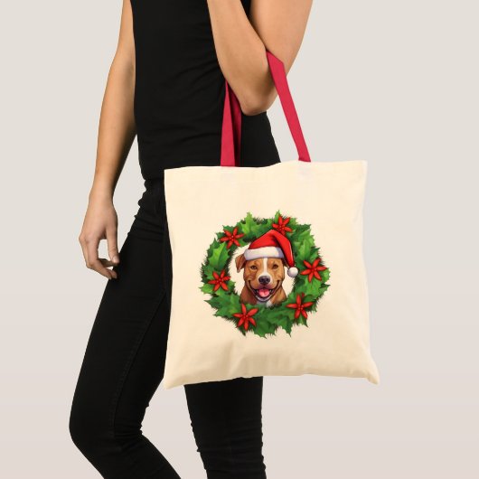 Pit Bull Weihnachtskranz Tote Tasche (Vorderseite (Produkt))