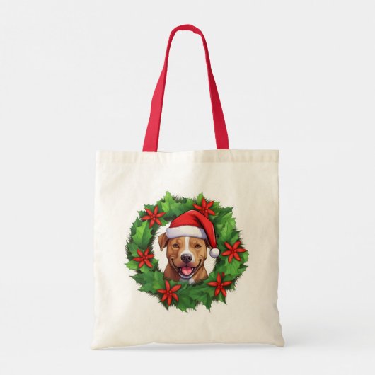 Pit Bull Weihnachtskranz Tote Tasche (Rückseite)