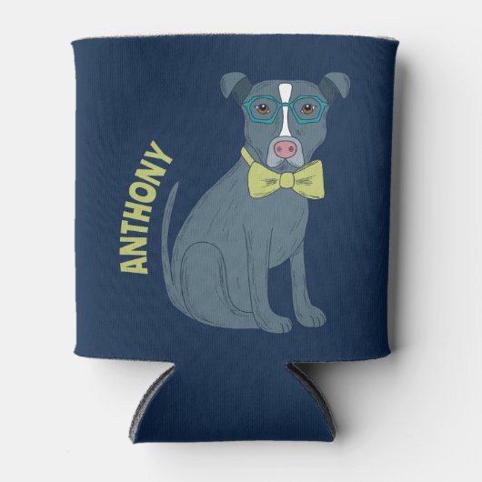 Pit Bull Welpenhund mit Brille Personalisiert Dosenkühler (Vorderseite)