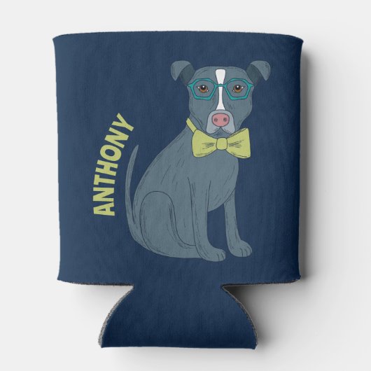 Pit Bull Welpenhund mit Brille Personalisiert Dosenkühler (Rückseite)
