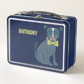 Pit Bull Welpenhund mit Brille Personalisiert Metall Brotdose (Vorderseite)