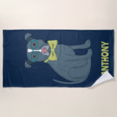 Pit Bull Welpenhund mit Brille Personalisiert Strandtuch (Vorderseite)