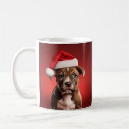 Pit Bull Welppy in Weihnachtsmannmütze Kaffeetasse
