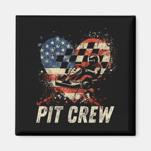 Pit Crew Kariert Auto Renn Herz USA-Flagge Familie Magnet