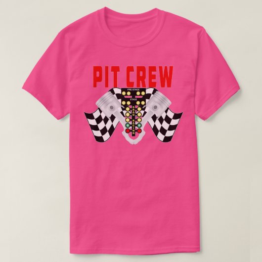 Pit-Crew mit Racing Flag Racing Tree and Pistons T-Shirt (Design vorne)