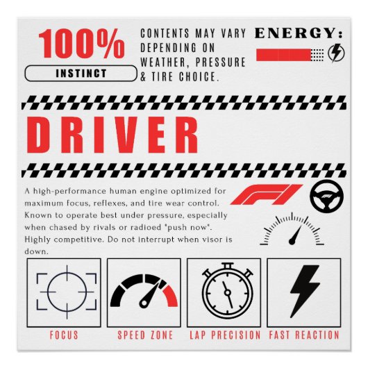 Pit-Crew-Power – 100% Fahrer Poster (Vorderseite)