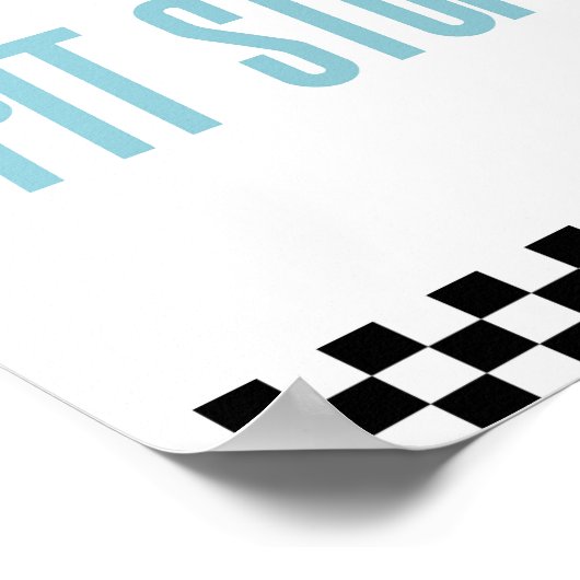 Pit Stopp Blue Flame Race Auto Party Table Sign Poster (Ecke)