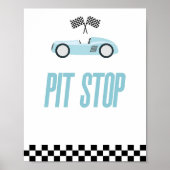 Pit Stopp Blue Flame Race Auto Party Table Sign Poster (Vorne)