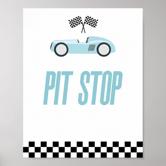Pit Stopp Blue Flame Race Auto Party Table Sign Poster (Vorne)