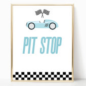 Pit Stopp Blue Flame Race Auto Party Table Sign Poster