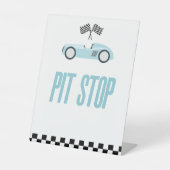 Pit Stopp Blue Flame Race Car Party Table Sockelschild (Vorderseite)