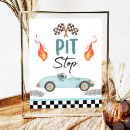Pit Stopp Blue Race Car Zwei Fast Boy Geburtstag Poster