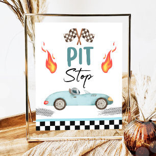 Pit Stopp Blue Race Car Zwei Fast Boy Geburtstag Poster