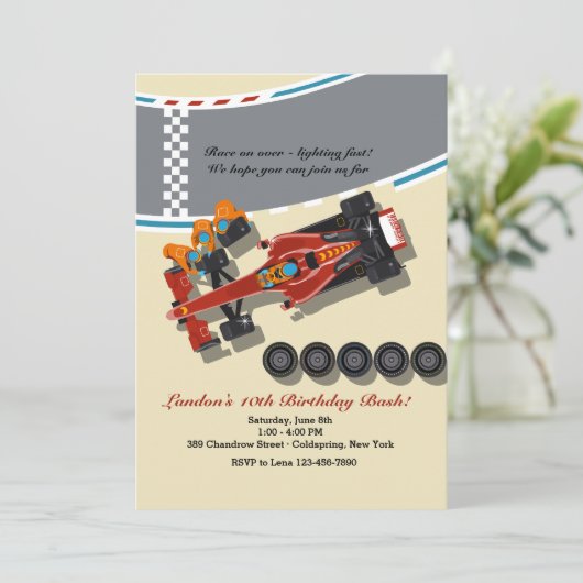 Pit Stopp-Einladung Einladung (Stehend Vorderseite)