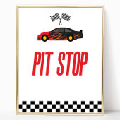 Pit Stopp Red Flame Race Car Party Table Sign Poster