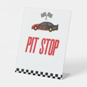 Pit Stopp Red Flame Race Car Party Table Sockelschild (Vorderseite)