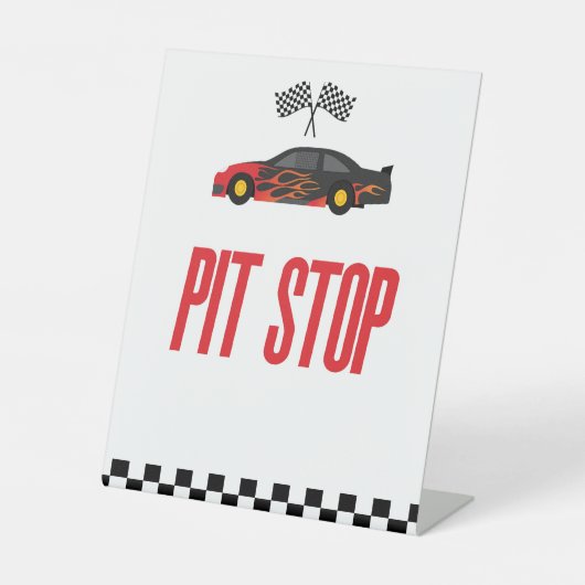 Pit Stopp Red Flame Race Car Party Table Sockelschild (Vorderseite)