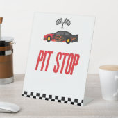 Pit Stopp Red Flame Race Car Party Table Sockelschild (In SItu)