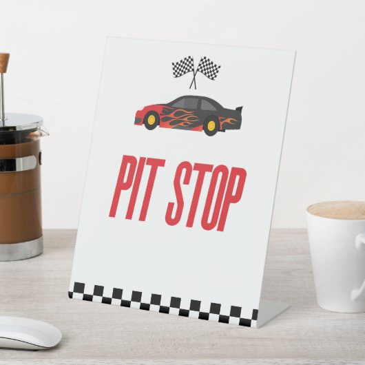 Pit Stopp Red Flame Race Car Party Table Sockelschild (In SItu)