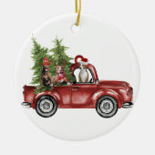 Pitbuli auf dem Auto Weihnachtsgeschenk Weihnachte Keramik Ornament (Vorne)